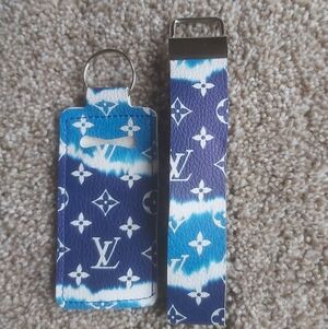 Blue and White Monogram Keychain Set